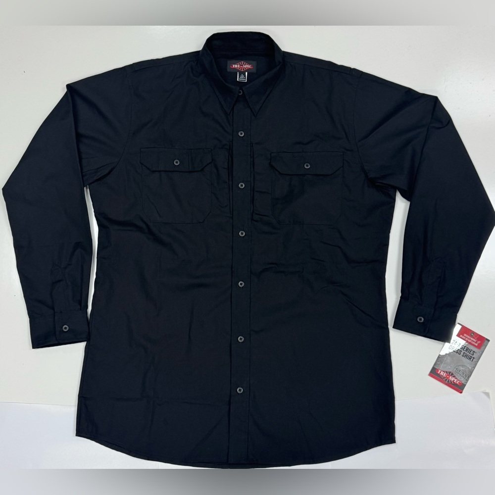 Men's XL-Long Black TruSpec Long-Sleeve Lightweight RipStop Tactical Dress Shirt